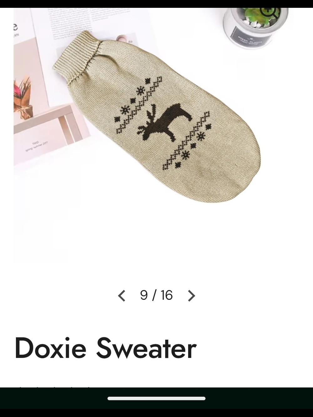 Doxie Dog Sweater in Cream with Black Reindeer